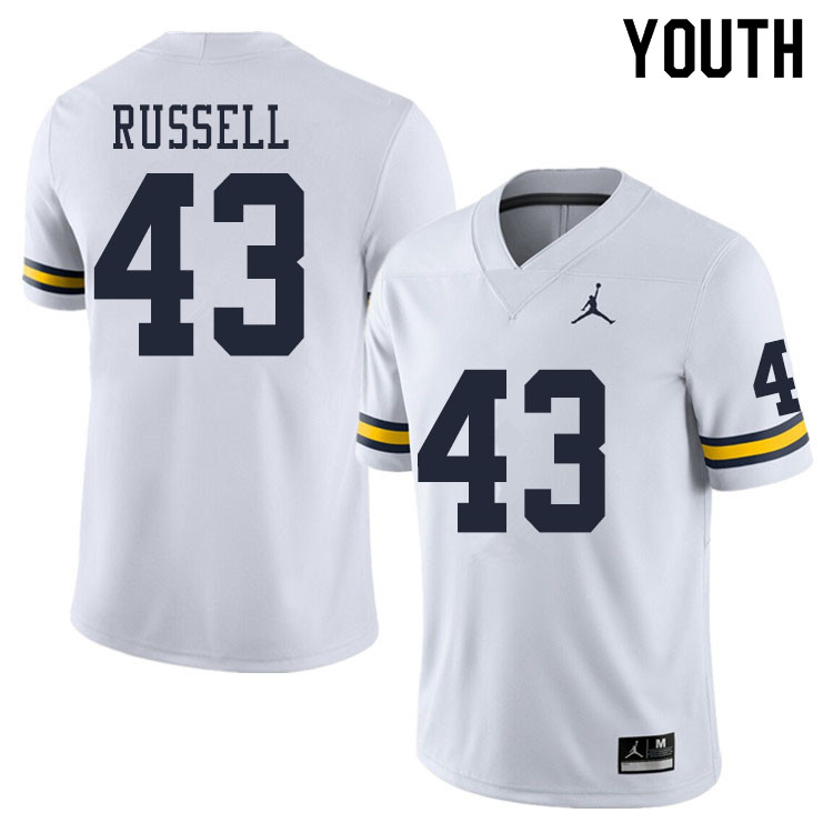 Youth #43 Andrew Russell Michigan Wolverines College Football Jerseys Sale-White